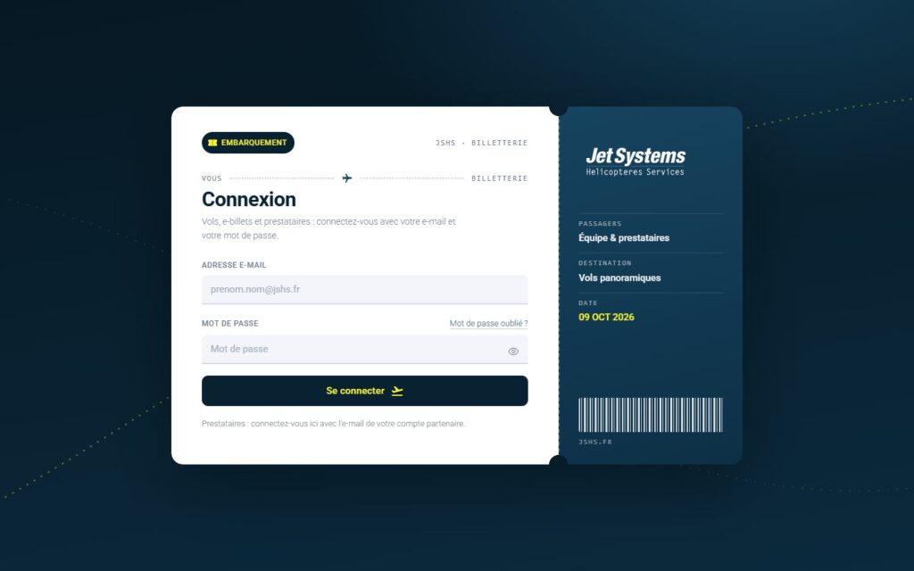 Page d’accueil du site Billetterie JetBooking