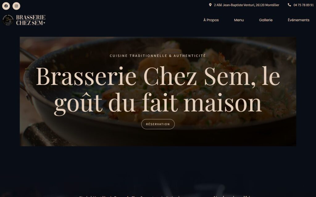 Page d’accueil du site Brasserie Chez Sem