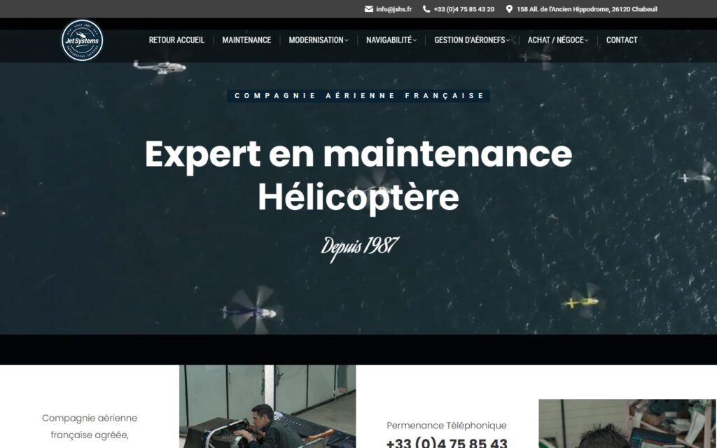 Page d’accueil du site Jet Systems Maintenance
