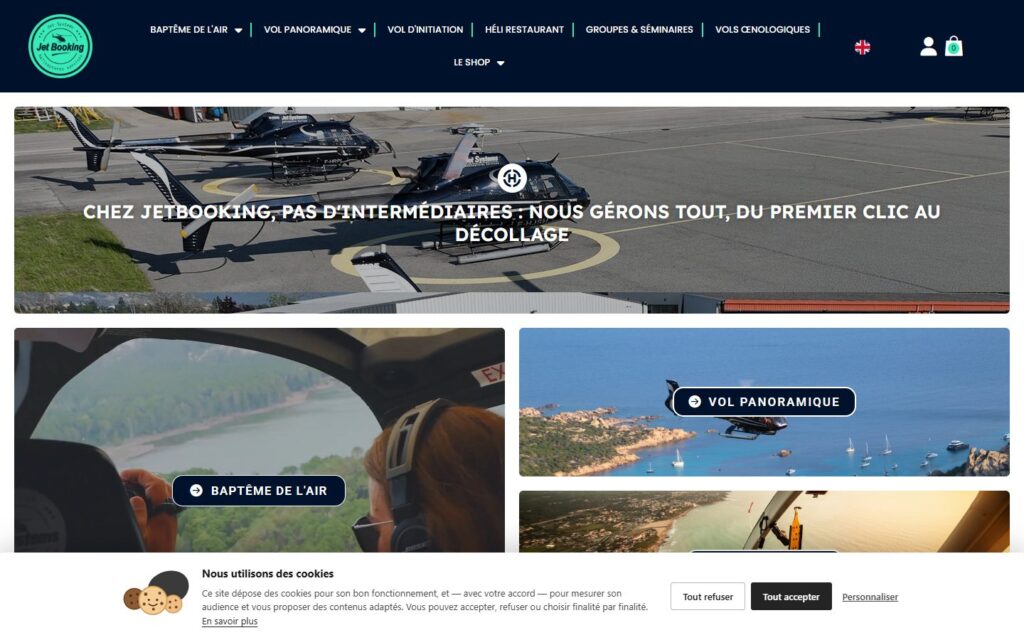 Page d’accueil du site JetBooking