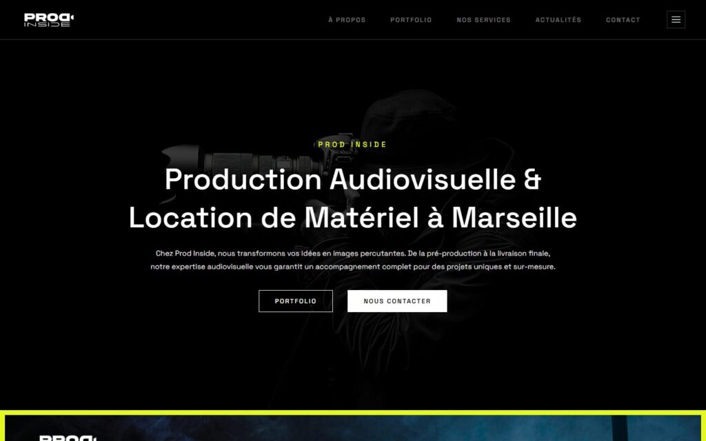 Page d’accueil du site Prod Inside