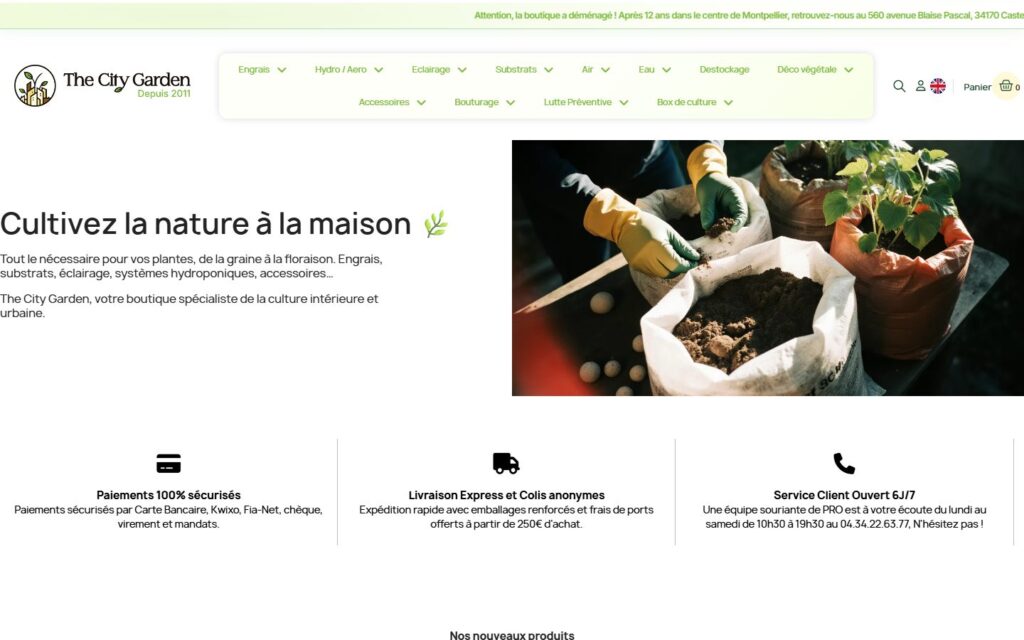Page d’accueil du site The City Garden