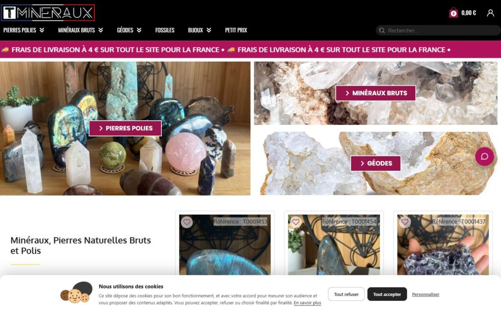 Page d’accueil du site TMinéraux
